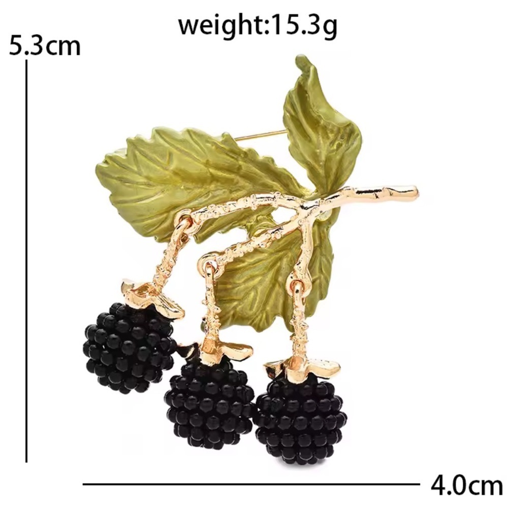 Red Raspberry Berry Cluster Gold Brooch - Picture 4 of 7